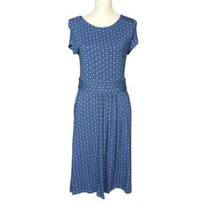 Boden Amelie Midi Dress Size 14 Blue Stars Pockets Jersey Short Sleeve Stretchy